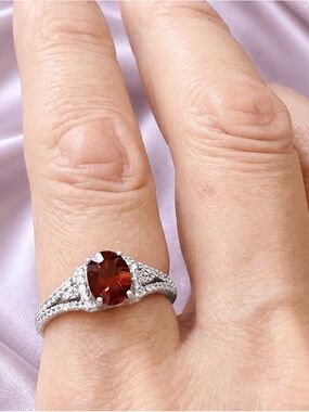 RARE Malawi Red Garnet Ring Rhodium over 925 S.Silver. Size 7, BRAND NEW!